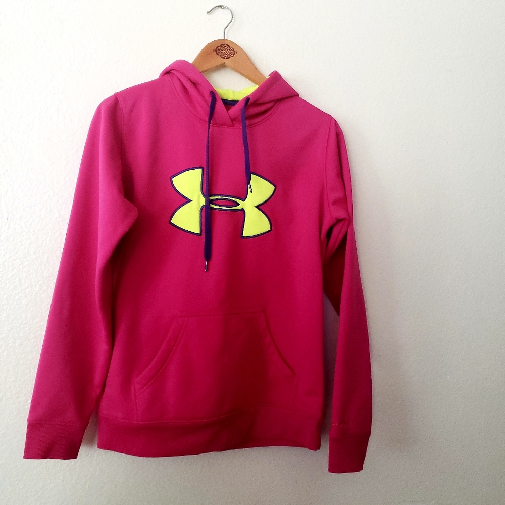 Under Armour Storm Pink/Lime Logo Hoodie Small